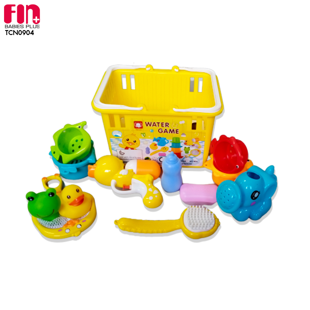 FIN Water game Toy set ตระกร้าชุดเซ็ทของเล่นเสริมทักษะเป็ดน้อย บรรจุของเล่นคละแบบ 12 ชิ้น รุ่น TCN0904